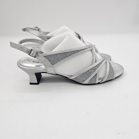 Easy Street Tristen Low Glitter Heels Satin/Silver Size 9 - Picture 9 of 10